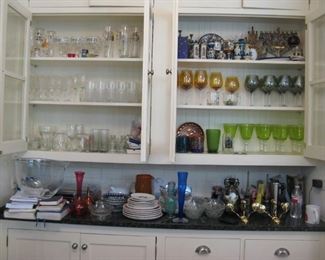 Assorted glassware and other items for entertaining