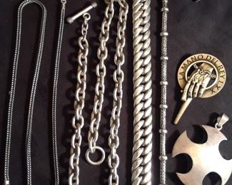 Sterling silver necklace, bracelets, cross