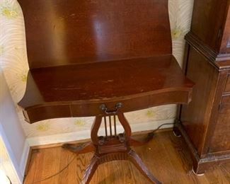 	#4	Antique flip top game table with harp base. As - top condition. 16"-32"x31"x29"	 $40	