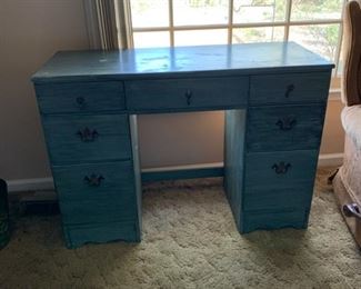 	#15	Blue wood painted desk with 7 drawers 42"x17"x30"	 $20.00 	  	