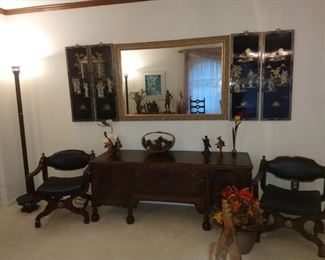 03 antique buffet and asian wall plaques