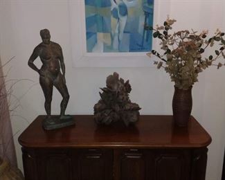 02 Nude Wall Art by McDaniel, Nude statue, rock formation, entry hall chest