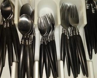 13 Mid Century Guildcraft Flatware Forged Black Handle Japan