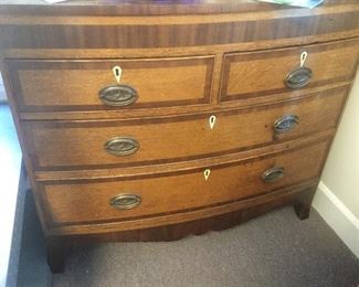 English oak with mahogany banding chest with ivory escutcheons