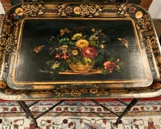 Butler's Table with Tole Tray Top and Well Made Faux Bamboo Base