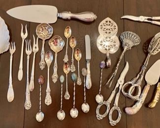Sterling, Continental Silver, and Silver-plate. Not shown is Set of 10 Sterling Teaspoons, "Chantilly" by Gorham