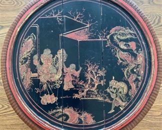 Antique Chinese Basket with Lacquered Panel-Top