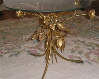 Brass flowered Glass top small table mid century