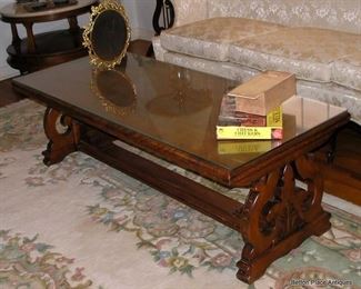 Vintage Brutalist style Mahogany glass top Coffee table