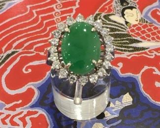 Jade and Diamond white gold ring