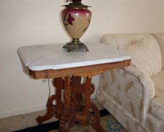 Marble top side table, GWTW lamp