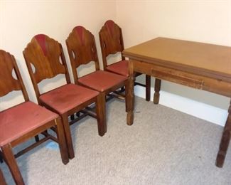 Antique Metal Tin Top Table & Chairs