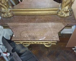 BEAUTIFUL GOLD TONED MIRRORED HALL TREE W/ MARBLE TOP