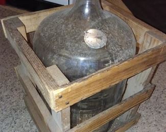 Antique Glass Jug In Wooden Crate