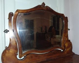 Antique Dresser W/ Crystal Knobs & Mirror