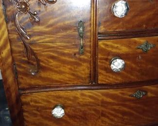 Antique Dresser W/ Crystal Knobs & Mirror