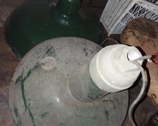 Vintage Green Porcelain Gas Station Lamps