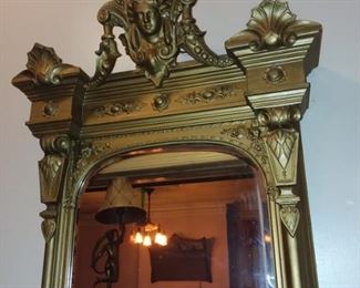 BEAUTIFUL GOLD TONED MIRRORED HALL TREE W/ MARBLE TOP