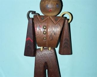 Antique Hand Carved Wooden Military Soldier Pin