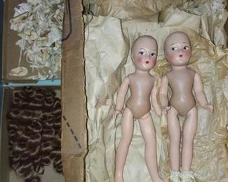 Antique Composition Dolls W/ Hair, Socks, & Shoes