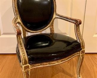 Small child's chair, refinished and upholstered with black patent leather