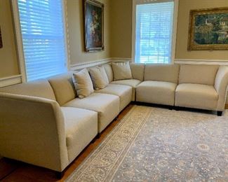 Sectional by Boston Interior, Pale blue carpet - Dover Rug