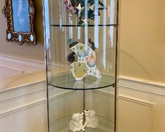 Lighted glass and bronze metal curio - 3 shelves - opens and closes perfectly!