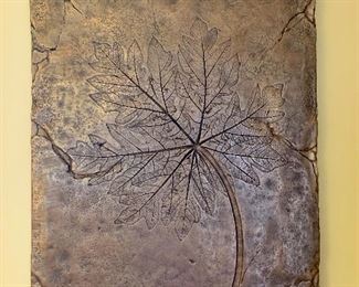 Pair: Large contemporary wall art with impressed leaf images