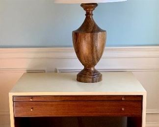 Mid-Century Modern Style Henredon End Tables, Pair,  Barbara Barry Faux Parchment & Walnut End Table