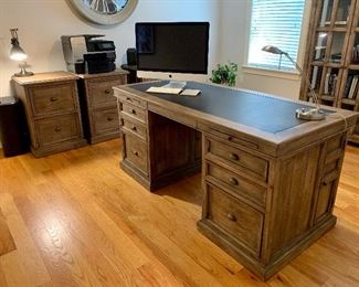 Executive Desk- reclaimed pine with black leather top.
