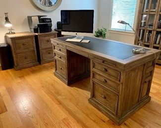Executive Desk- reclaimed pine with black leather top.