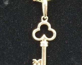 14K Gold Clover Key Pendant on 14K Gold Plated Chain
