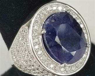 Men's Sapphire and Cubic Zirconia Ring, Size 9