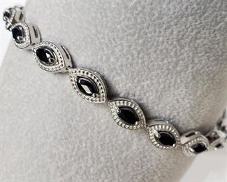 Silver Black Sapphire 7.5"(4.3ct) Bracelet