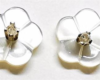 14K  Diamond Mother Of Pearl "2 In 1" Earrings