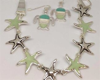 Sea Glass Starfish Bracelet and Turtle Earrings