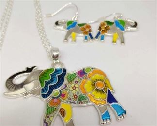 Flower Power Elephant Necklace and Earring Set