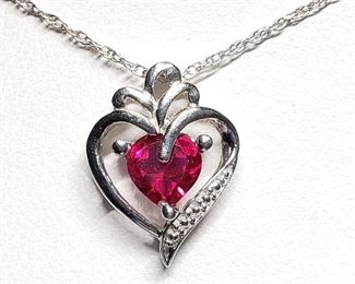 Silver Created Ruby Necklace