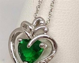 Silver Simulated Emerald Necklace