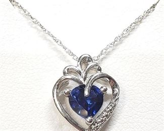 Silver Created Blue Sapphire 18" Necklace