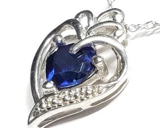  Silver Created Sapphire Necklace