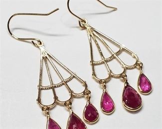 18Kt Gold and Pear Shaped Ruby Dangle Earrings