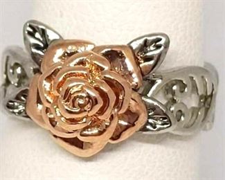.925 Silver Ring with Rose Gold Rose Ring
