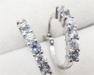 Silver Aquamarine Cubic Zirconia Earrings