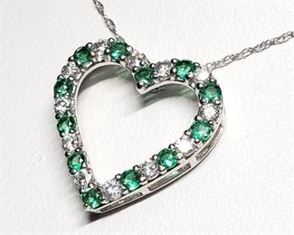  Silver Simulated Emerald CZ Necklace