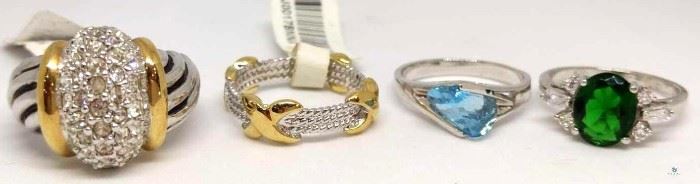 4 Fashion Rings, 3 Size 8 and 1 Size 9