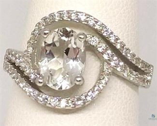 White Topaz & 9PCS Created Diamond Ring, Size 6
