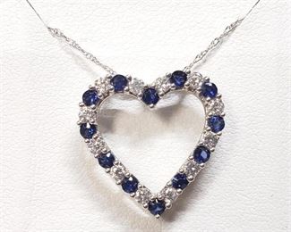  Silver Created Sapphire And White Topaz 18" Necklace
