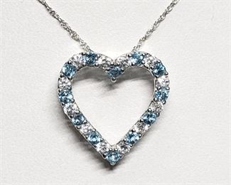  Silver Blue Topaz CZ Necklace