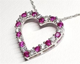 Silver Created Ruby CZ Necklace